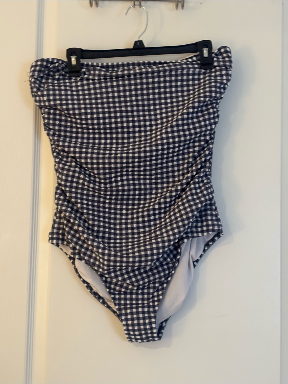 J. Crew Navy & White Gingham Strapless One-Piece Swimsuit